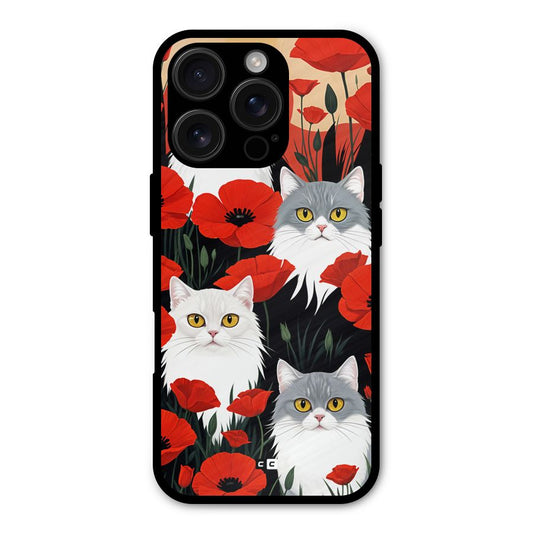 Floral Cat Shockproof Hybrid Protection (Metal + TPU) Back Case Cover