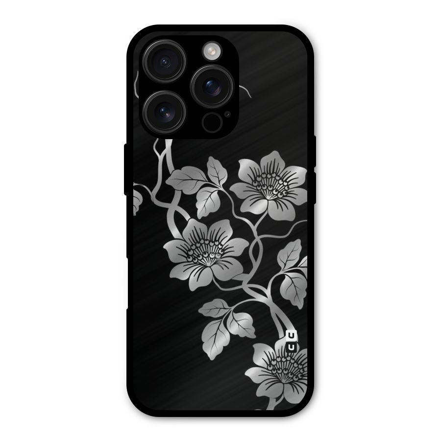 Silver Grey Flowers Shockproof Hybrid Protection (Metal + TPU) Back Case Cover