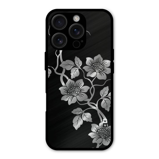 Silver Grey Flowers Shockproof Hybrid Protection (Metal + TPU) Back Case Cover